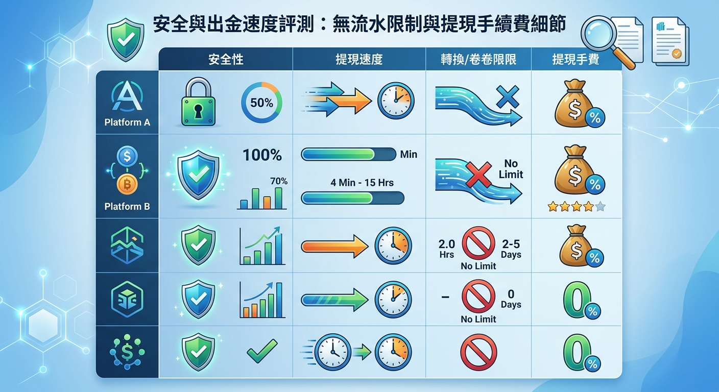 安全與出金速度評測：無流水限制與提現手續費細節
